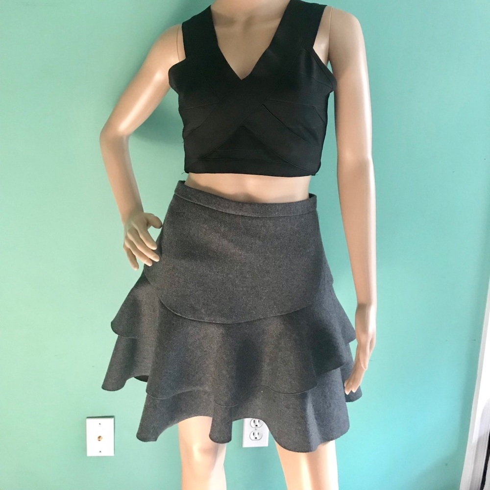 J.Crew Grey Wool Tiered Ruffle Skirt, Sz 4, NEW